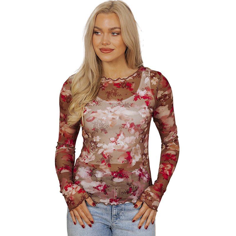 Women's Fashion Mesh Patchwork Long-sleeved Top - Image 2