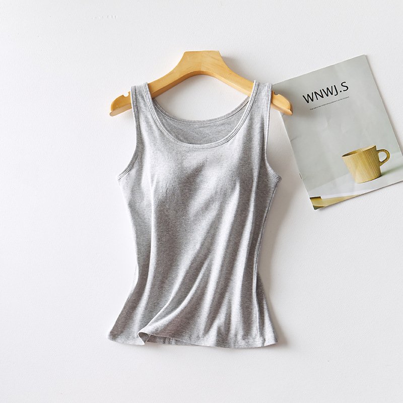 Women's Solid Color Casual 95 Cotton Tape Chest Pad Vest - Image 8