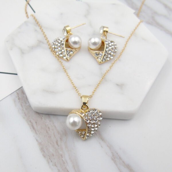 Fashion Peach Heart Pearl Jewelry Set - Image 3