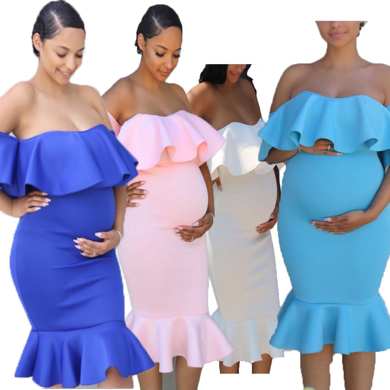Women Elastic Pregnant Women Ruffles Dress - Image 5