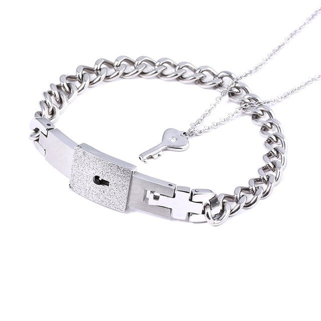 Fashion Jewelry Titanium Steel Couple Love Lock, Bracelet, Key Set, Necklace - Image 2
