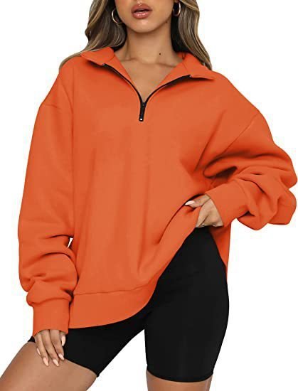 Women Sweatshirts Zip Turndown Collar Loose Casual Tops Clothes - Image 9