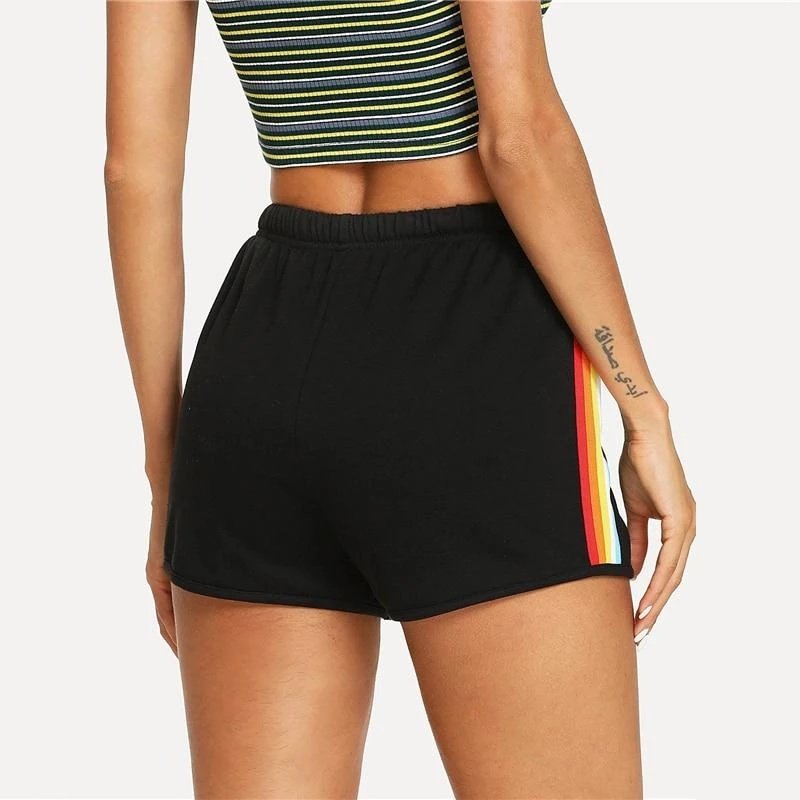 Women Rainbow Striped Elastic Shorts - Image 4