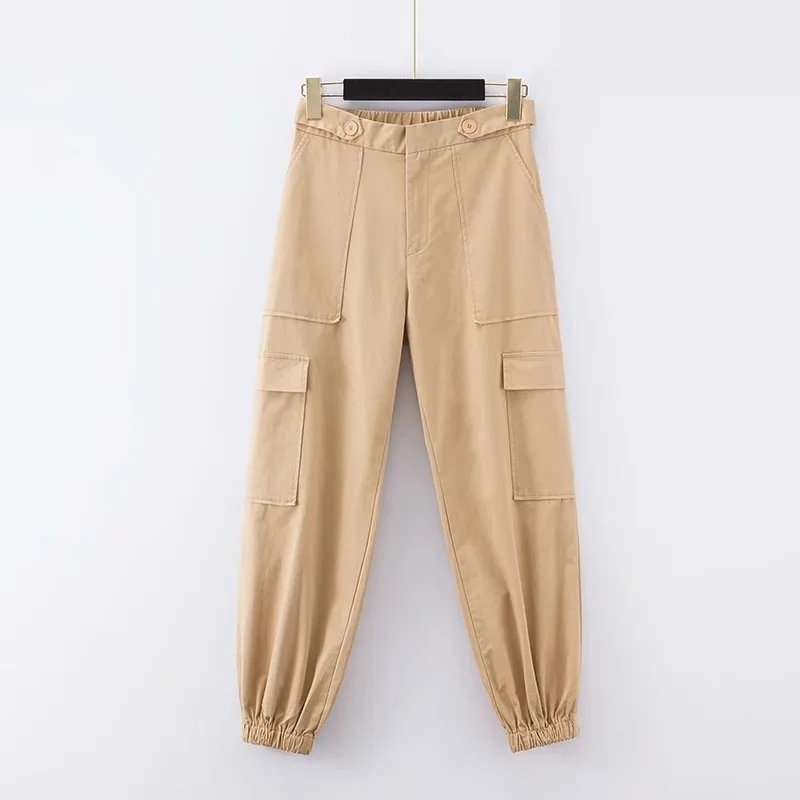 Solid color high waist cargo trousers - Image 5