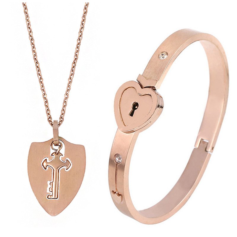 Fashion Jewelry Titanium Steel Couple Love Lock, Bracelet, Key Set, Necklace - Image 8