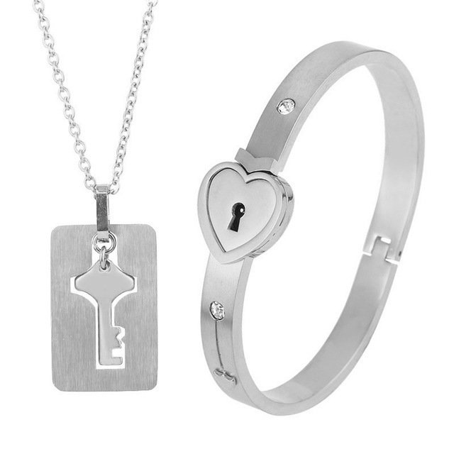 Fashion Jewelry Titanium Steel Couple Love Lock, Bracelet, Key Set, Necklace - Image 4