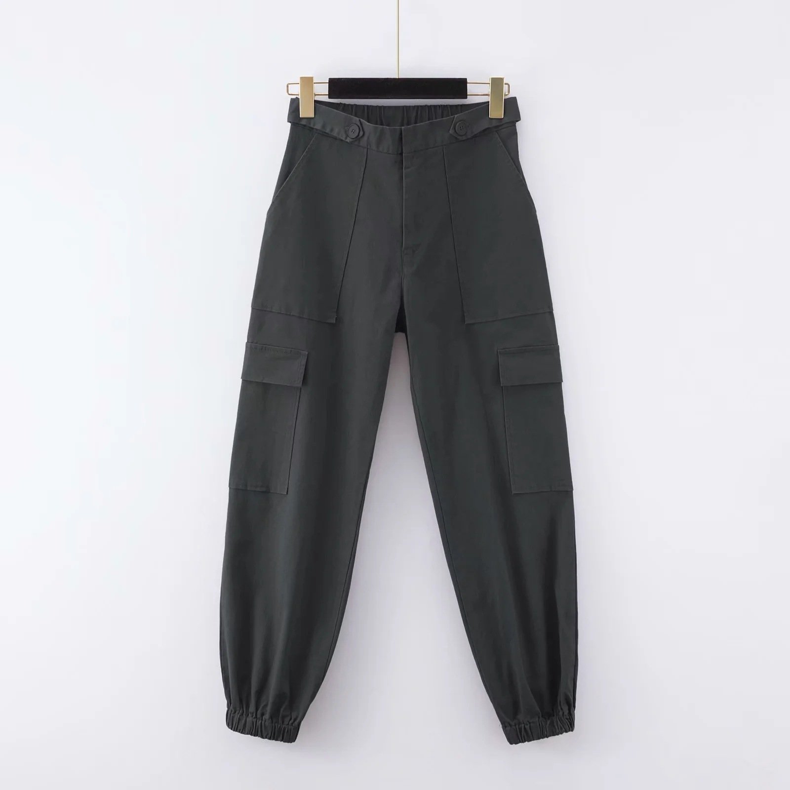 Solid color high waist cargo trousers - Image 2