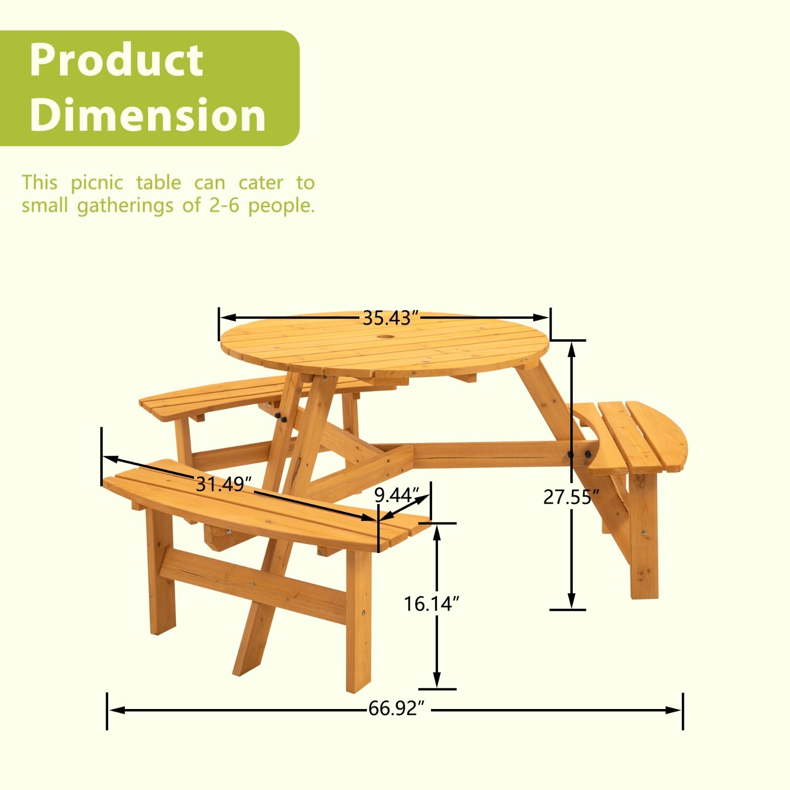 6-Person Outdoor Wooden Picnic Table W 3 Benches For Patio, Backyard, Garden - Image 4