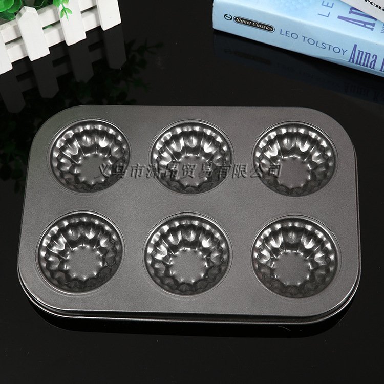 DIY baking tools six non stick coating of high quality flat round 6 cups and 6 hole tray cake mold - Image 2