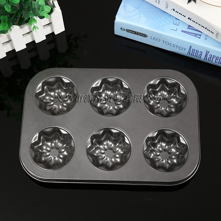 DIY baking tools six non stick coating of high quality flat round 6 cups and 6 hole tray cake mold - Image 5