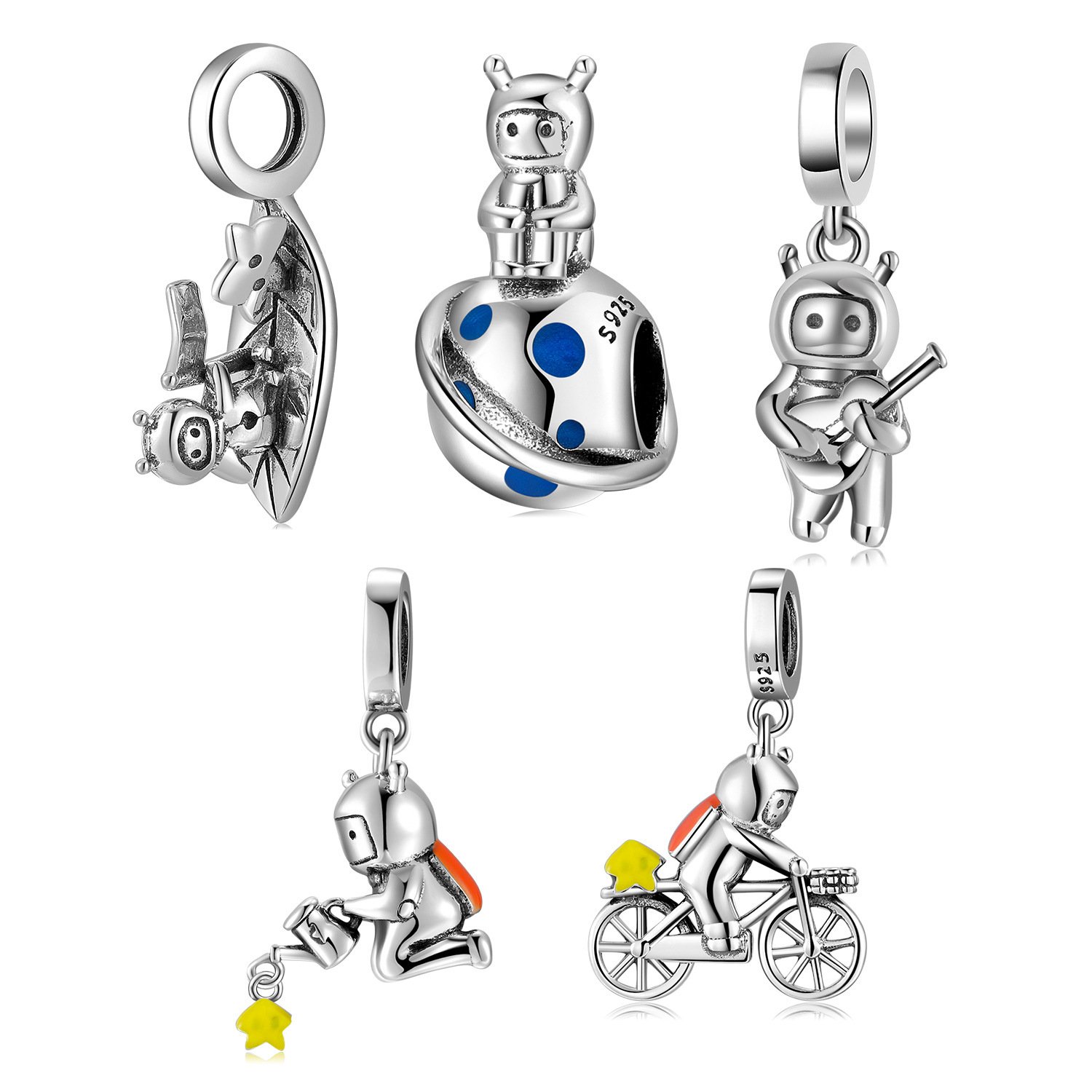 Original Space Dream Astronaut Kids Series Beaded Pendant S925 Sterling Silver Diy Accessories - Image 7