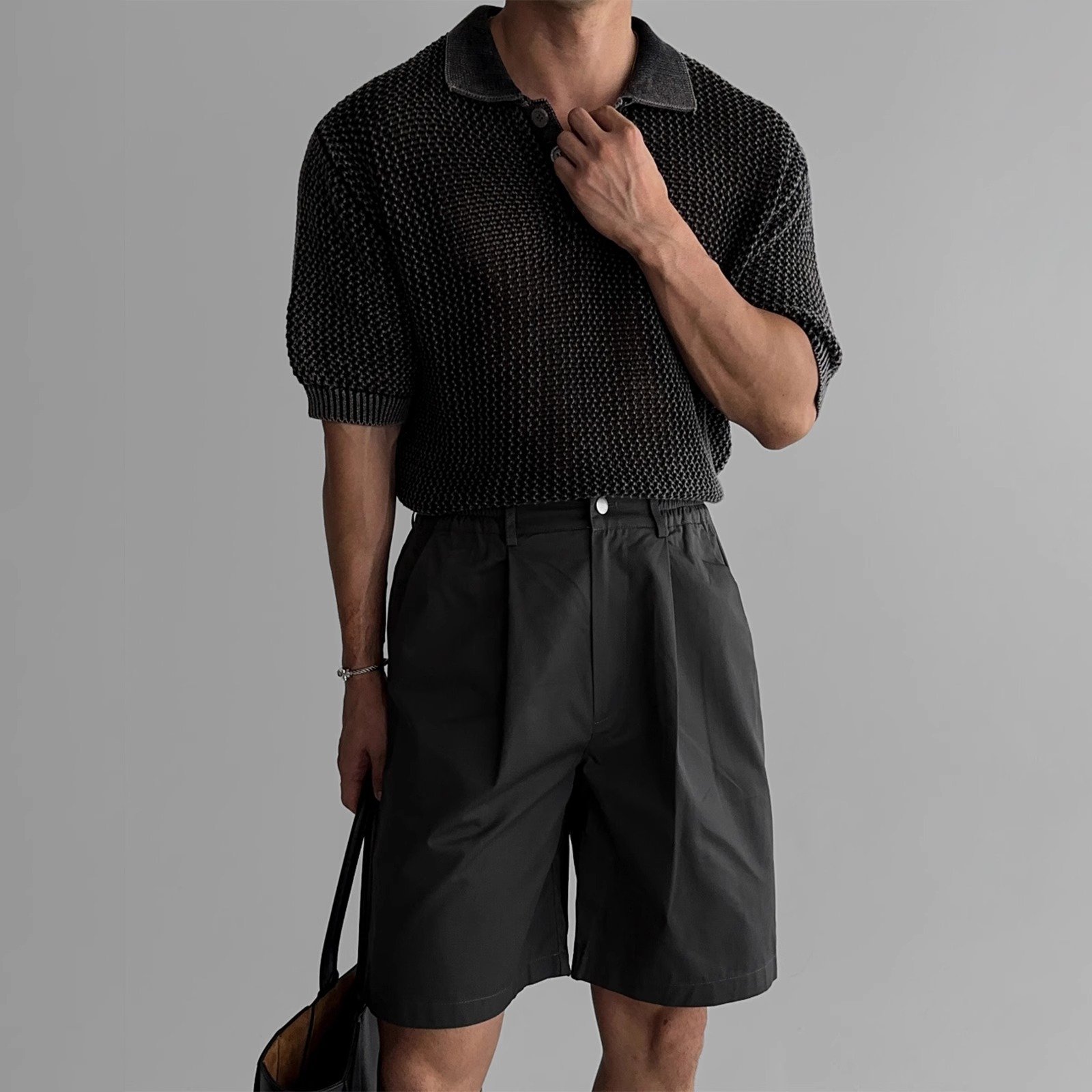 Honeycomb Hollow Knitted Short-sleeved Polo Shirt - Image 7