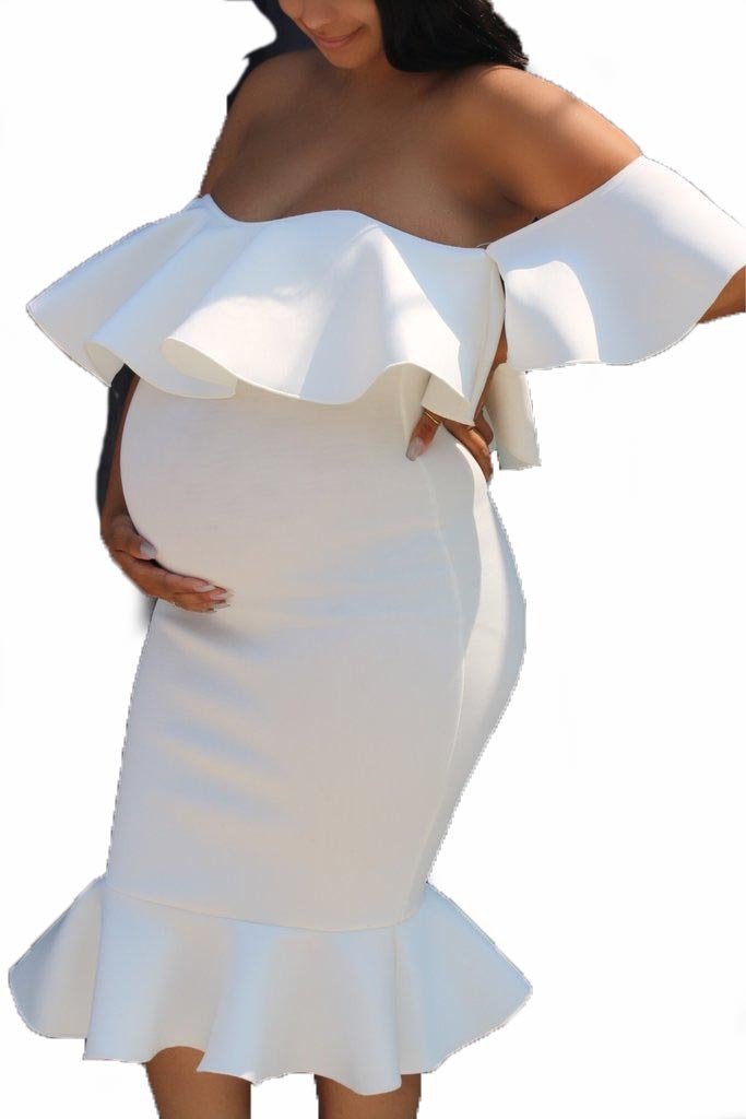 Women Elastic Pregnant Women Ruffles Dress - Image 7