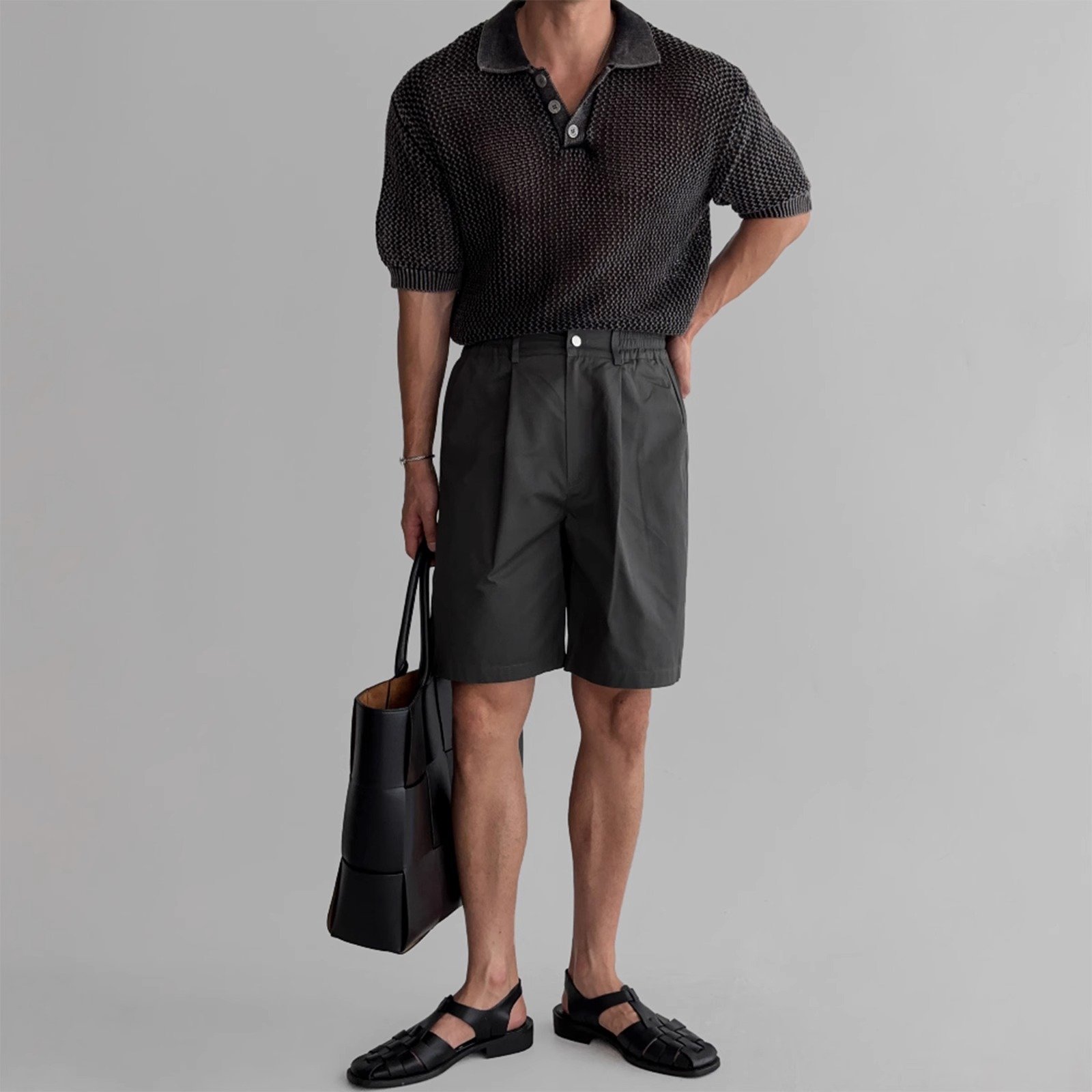 Honeycomb Hollow Knitted Short-sleeved Polo Shirt - Image 6