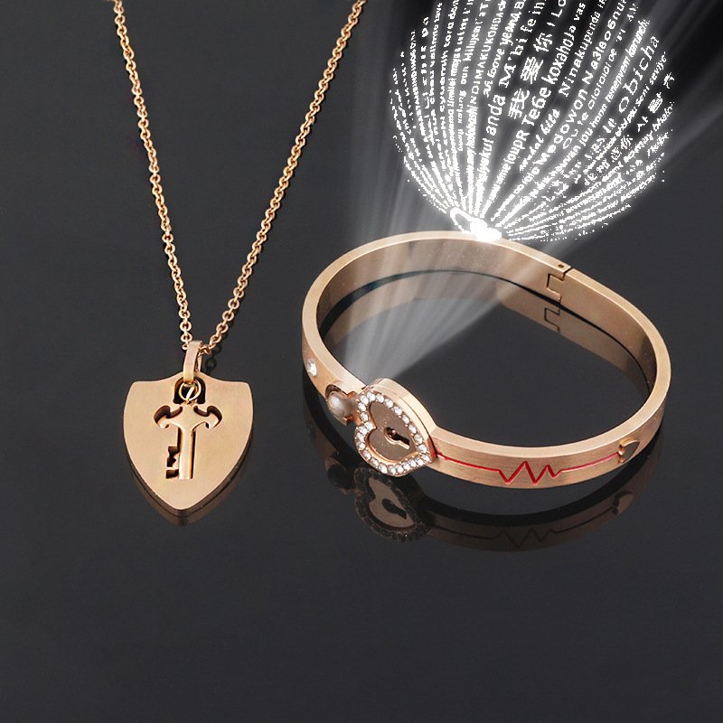 Fashion Jewelry Titanium Steel Couple Love Lock, Bracelet, Key Set, Necklace - Image 3