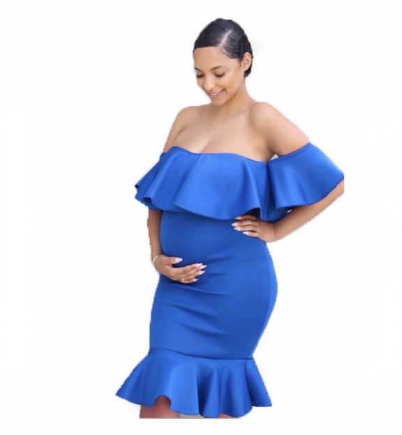 Women Elastic Pregnant Women Ruffles Dress - Image 8