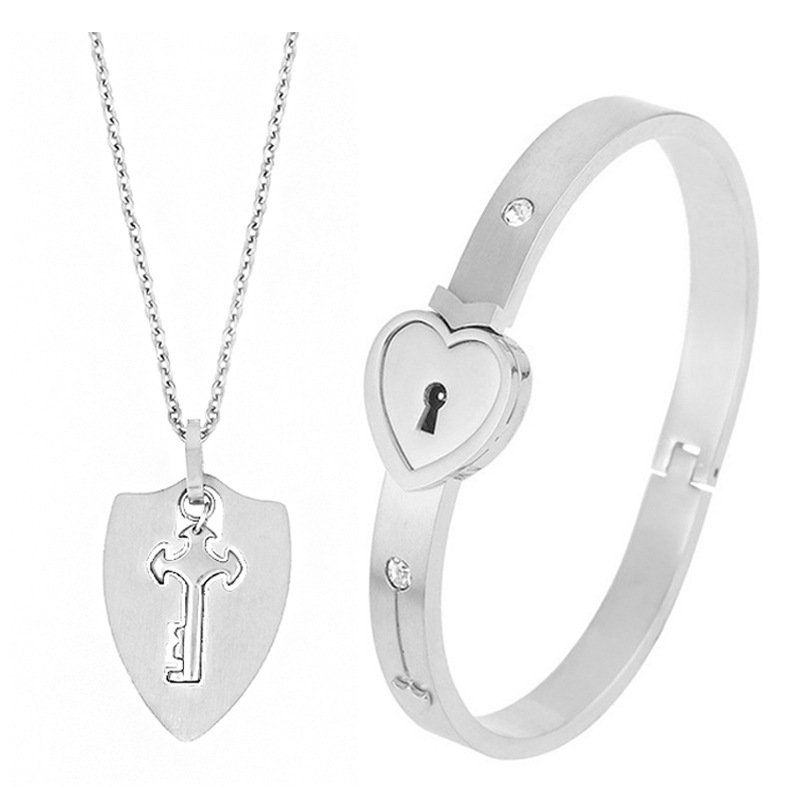 Fashion Jewelry Titanium Steel Couple Love Lock, Bracelet, Key Set, Necklace - Image 10