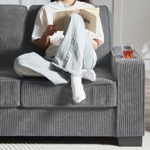 83.86Corduroy Fabric Sofa,Modern Compressed Couch,3-Seater Sofa, Furniture For Living Room,Bedroom,office - Image 10