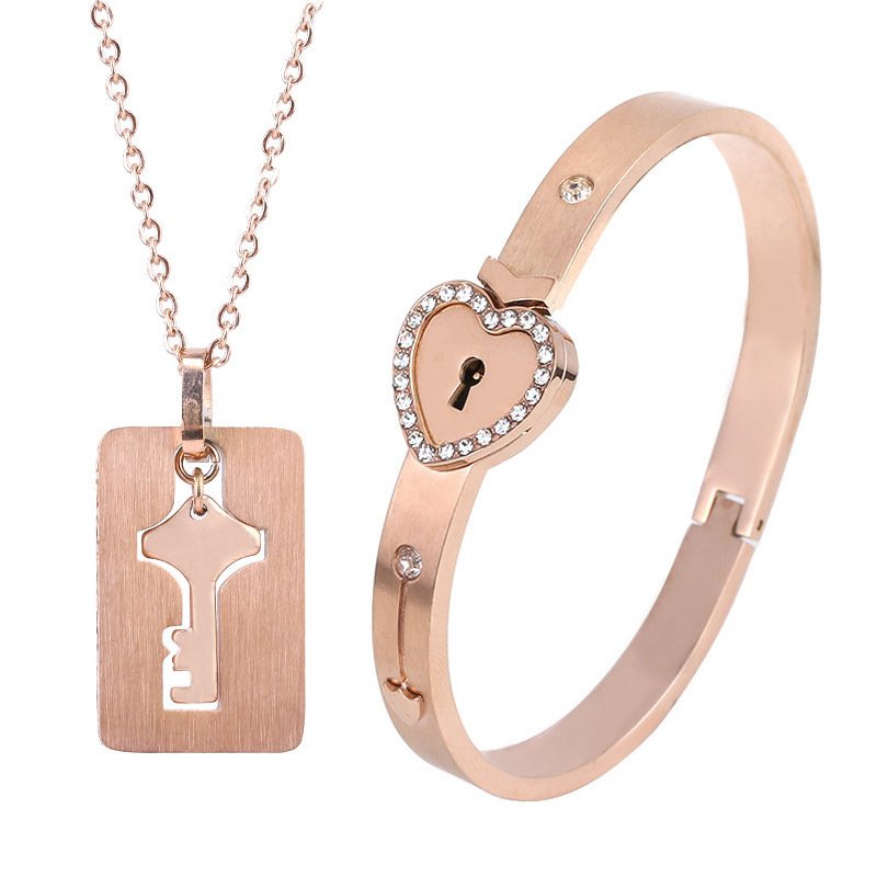 Fashion Jewelry Titanium Steel Couple Love Lock, Bracelet, Key Set, Necklace - Image 6
