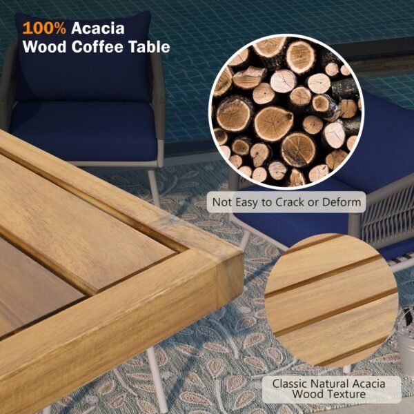 K&K 4-Piece Boho Rope Patio Furniture Set, Outdoor Furniture With Acacia Wood Table, Patio Conversat - Image 5