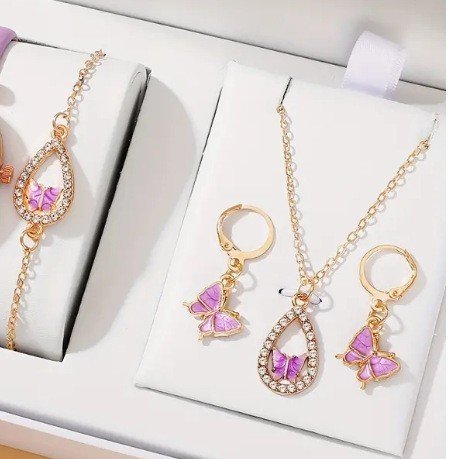 4PCS Set Luxury Women Butterfly Necklace Bracelet Earrings Drop Oil Diamond Jewelry For Girl Gift Jewelry Fashion Jewelry Set - Image 10