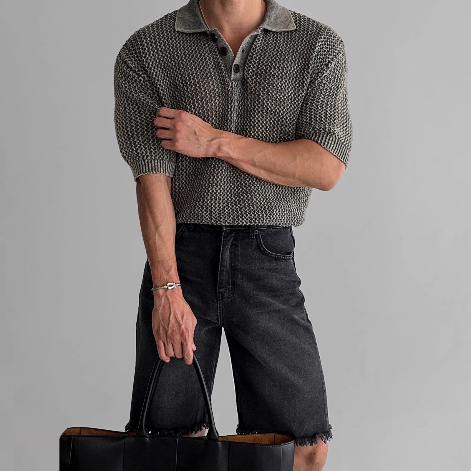 Honeycomb Hollow Knitted Short-sleeved Polo Shirt - Image 2