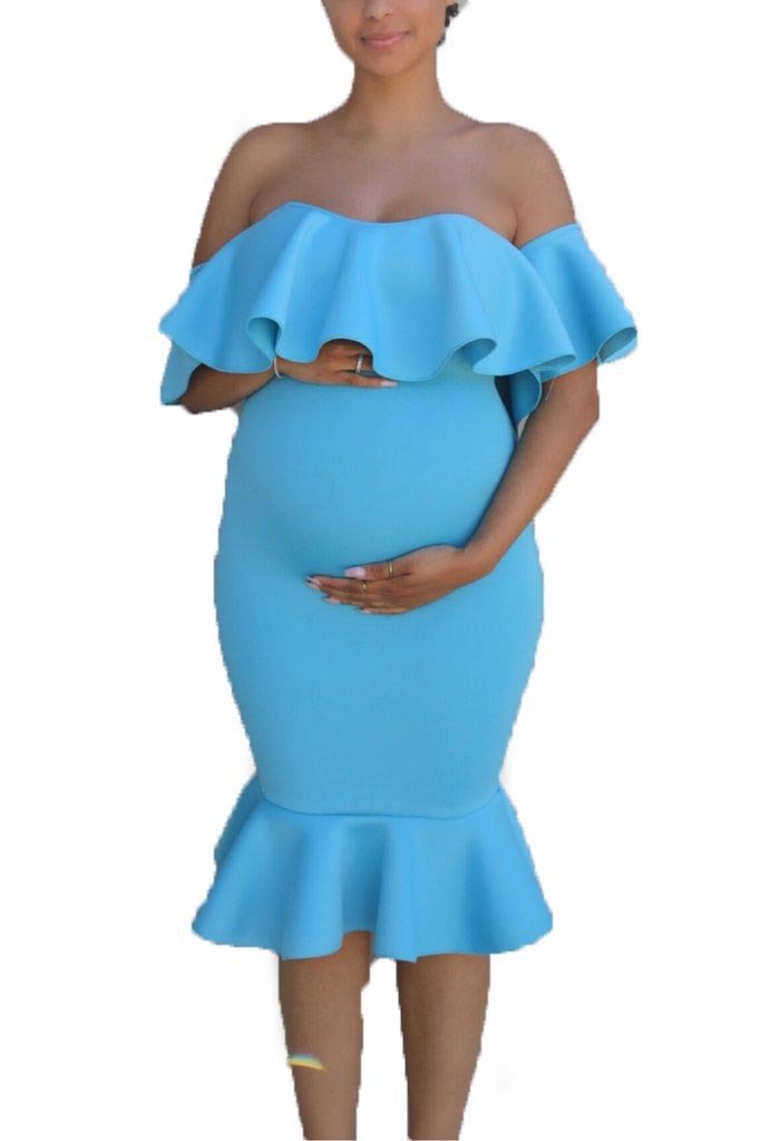 Women Elastic Pregnant Women Ruffles Dress - Image 9