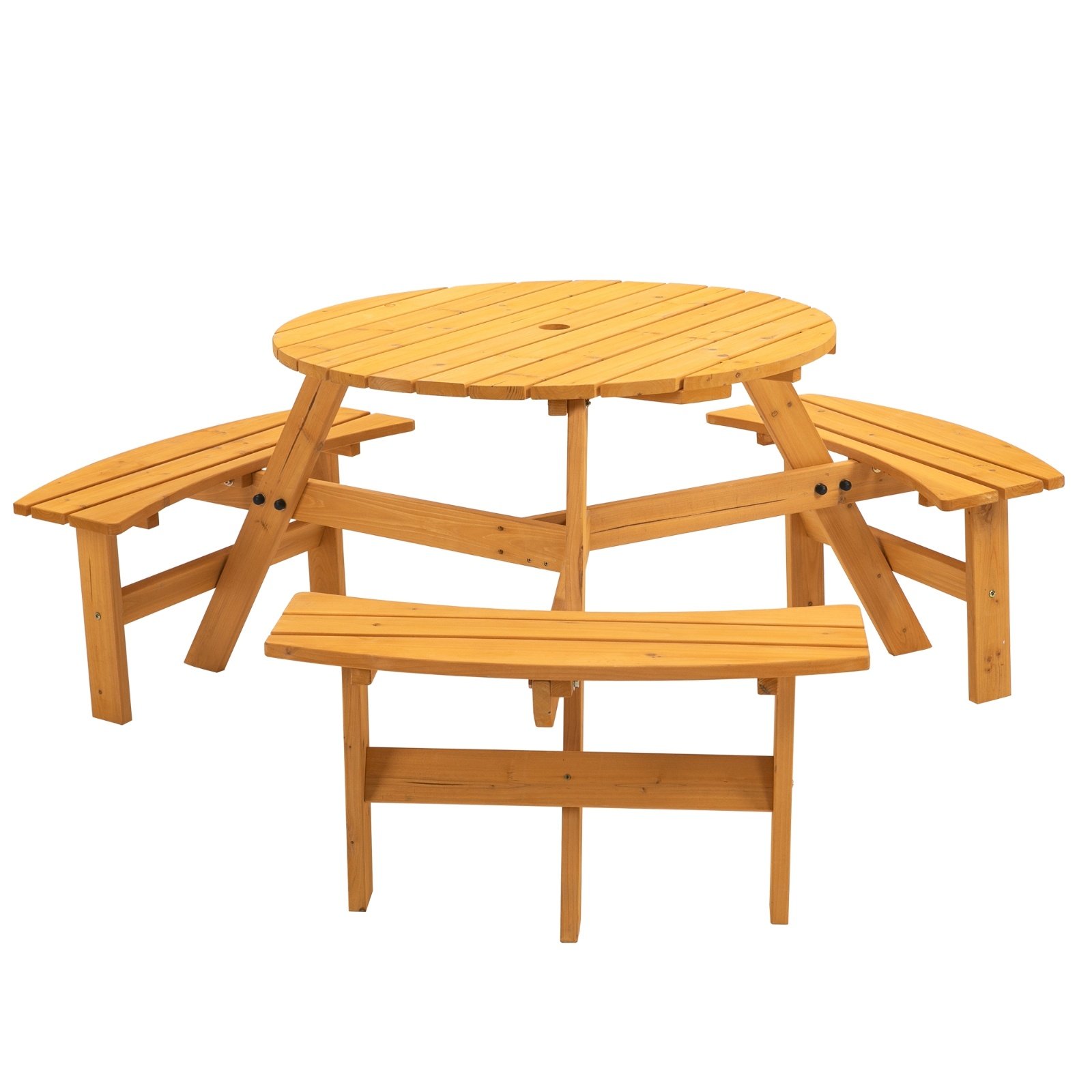 6-Person Outdoor Wooden Picnic Table W 3 Benches For Patio, Backyard, Garden - Image 7