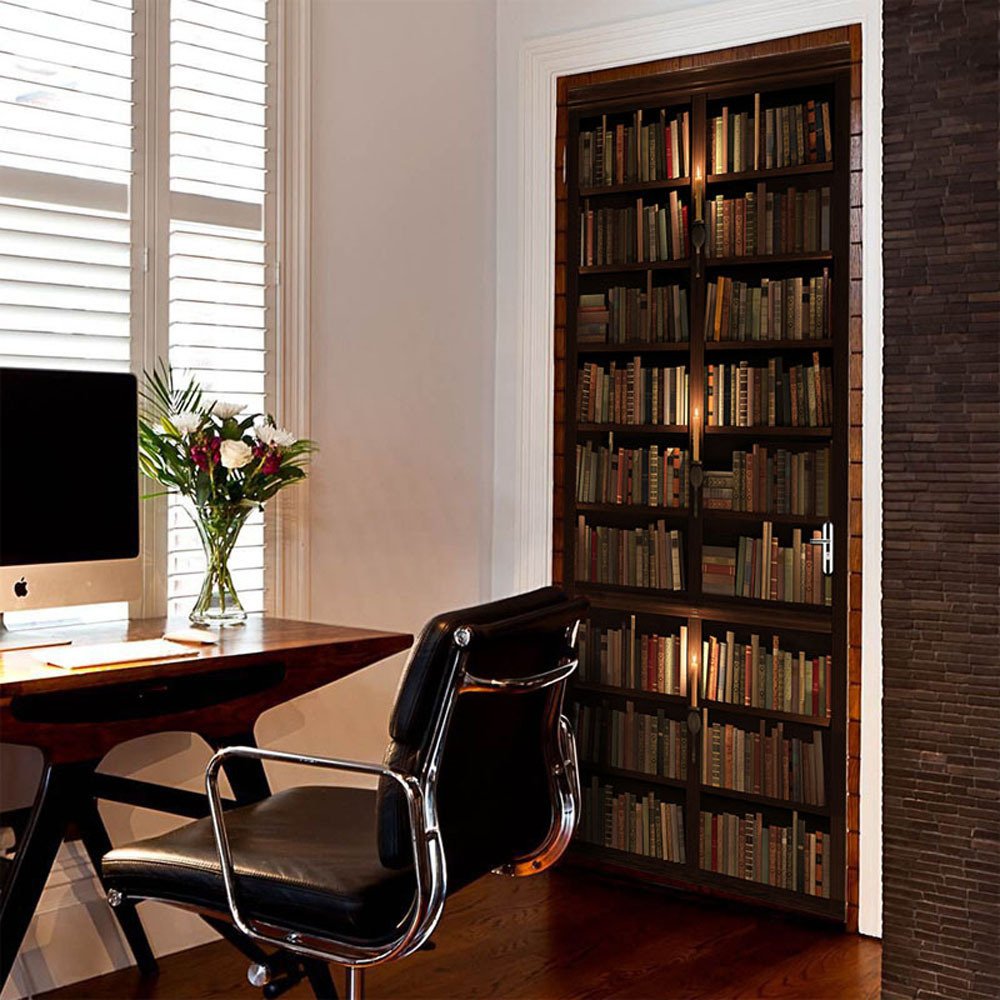 Door Self-adhesive Wall Sticker Simulation Bookshelf Bookcase - Image 5