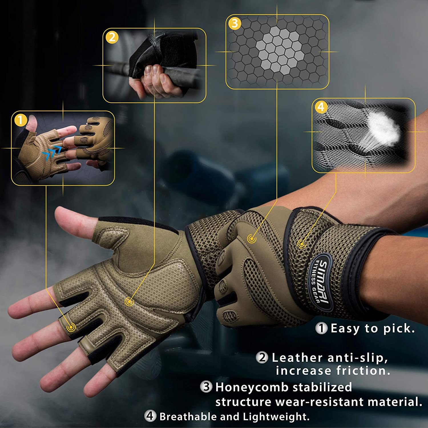 Men's Simplicity All-Match Sports Fitness Short Finger Gloves - Image 3