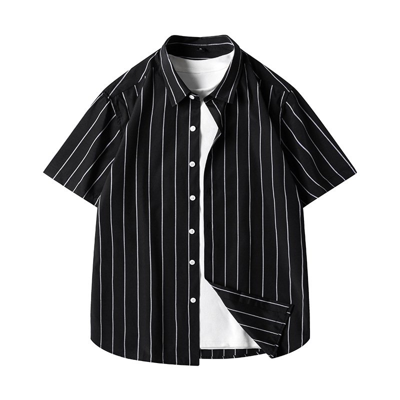 Men's Short-sleeved Shirt Business Striped Casual Shirt