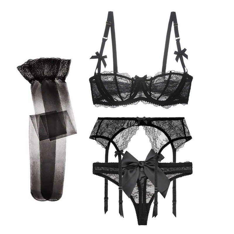 Half Cup Lace Bra Set Women - Image 3
