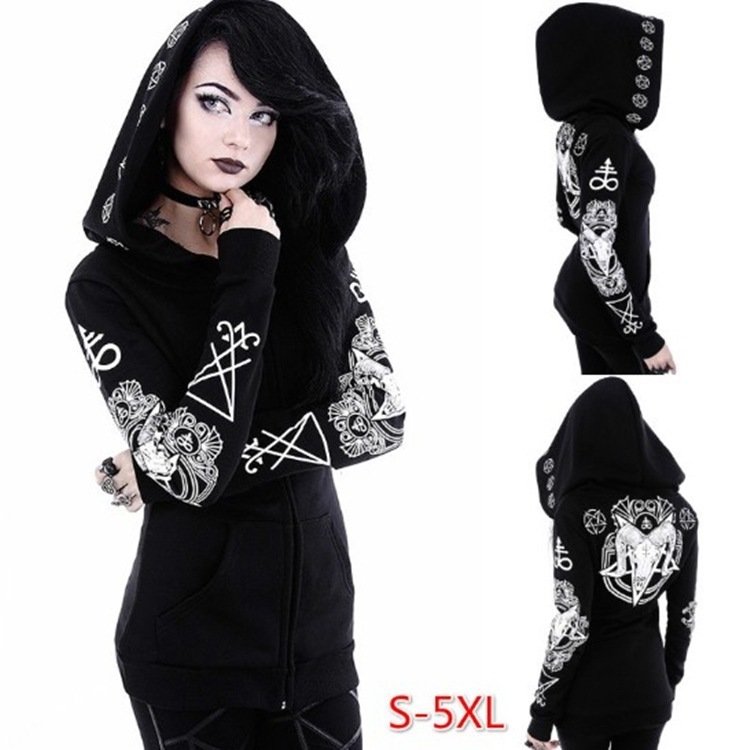 Gothic Punk Print Hoodies Sweatshirts Women Long Sleeve - Image 4