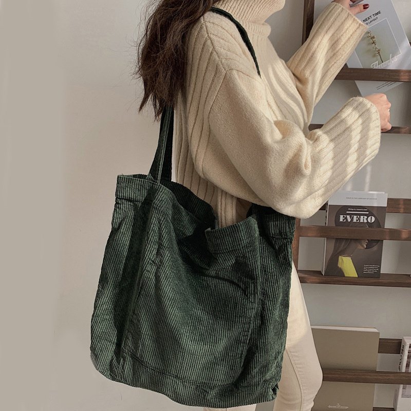 Corduroy Shoulder Bags Winter Fall Handbags Women Shopping Bags - Image 3