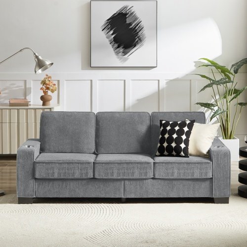 83.86Corduroy Fabric Sofa,Modern Compressed Couch,3-Seater Sofa, Furniture For Living Room,Bedroom,office - Image 5