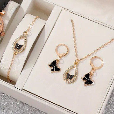 4PCS Set Luxury Women Butterfly Necklace Bracelet Earrings Drop Oil Diamond Jewelry For Girl Gift Jewelry Fashion Jewelry Set - Image 6