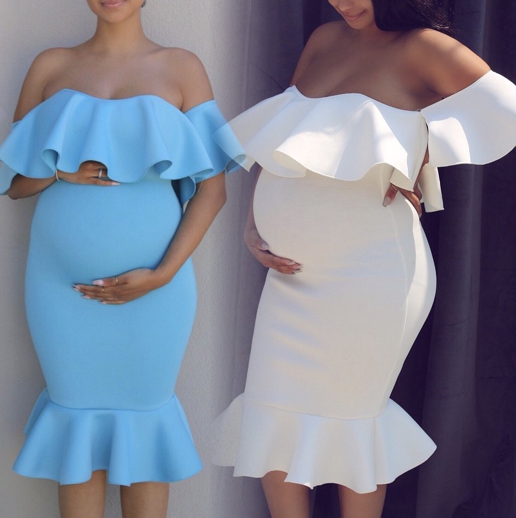 Women Elastic Pregnant Women Ruffles Dress - Image 4