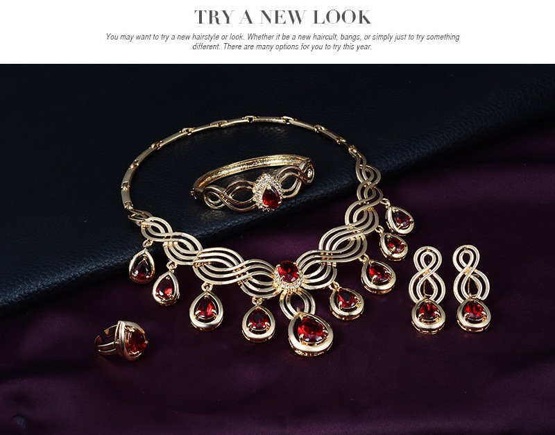 Set Jewelry Fashion Gems Necklace And Earrings Alloy Jewelry - Image 3