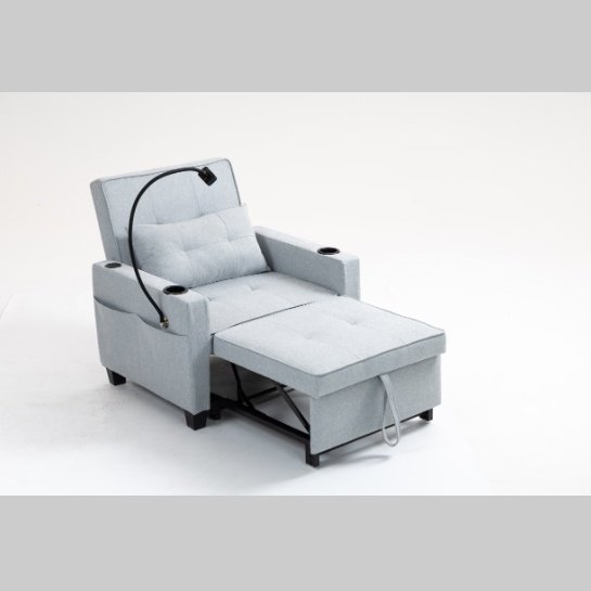 Futon Chair Bed Convertible Chair 3-in-1 Pull Out Sleeper Chair Beds With USB Ports,Wear-resistant And Anti-scratch, Armchair Bed Sleeper For Living Room,Grey. - Image 7