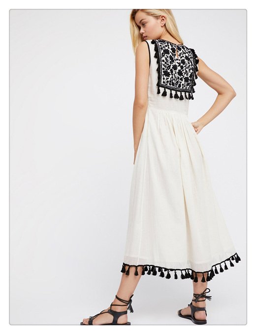 Bohemian Embroidered Floral Fringe Sleeveless Vest Dress - Image 9