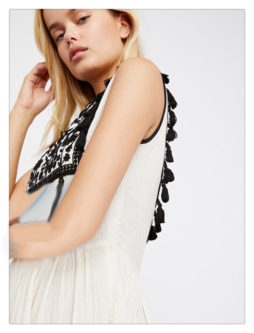 Bohemian Embroidered Floral Fringe Sleeveless Vest Dress - Image 4