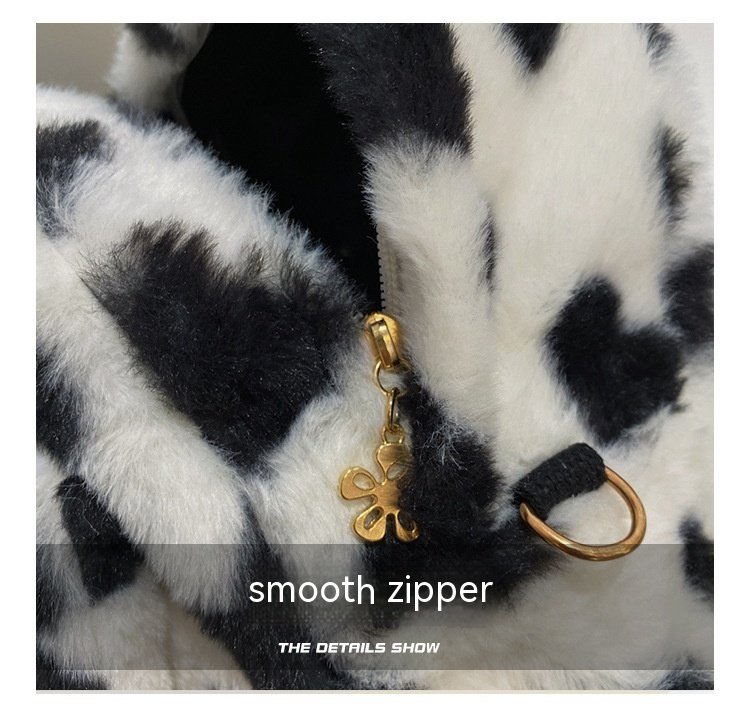 Cute Cows Pattern Furry Backpack Women Small Bags - Image 9