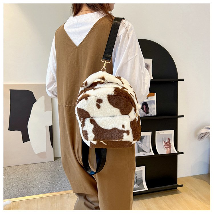 Cute Cows Pattern Furry Backpack Women Small Bags - Image 8