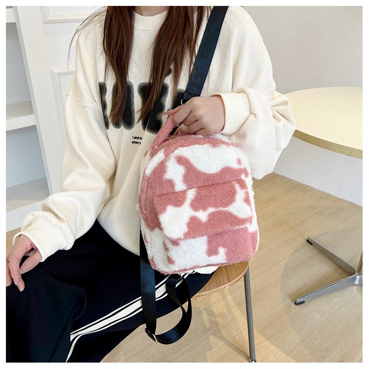 Cute Cows Pattern Furry Backpack Women Small Bags - Image 7