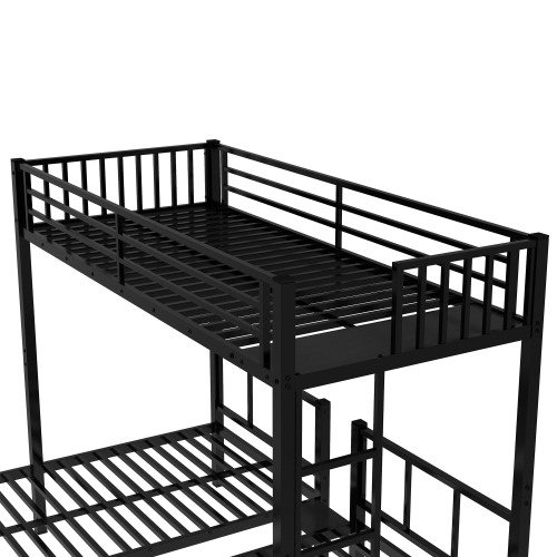 Twin Over Twin & Twin Bunk Beds For 3, Twin XL Over Twin & Twin Bunk Bed Metal Triple Bunk Bed, Black - Image 4