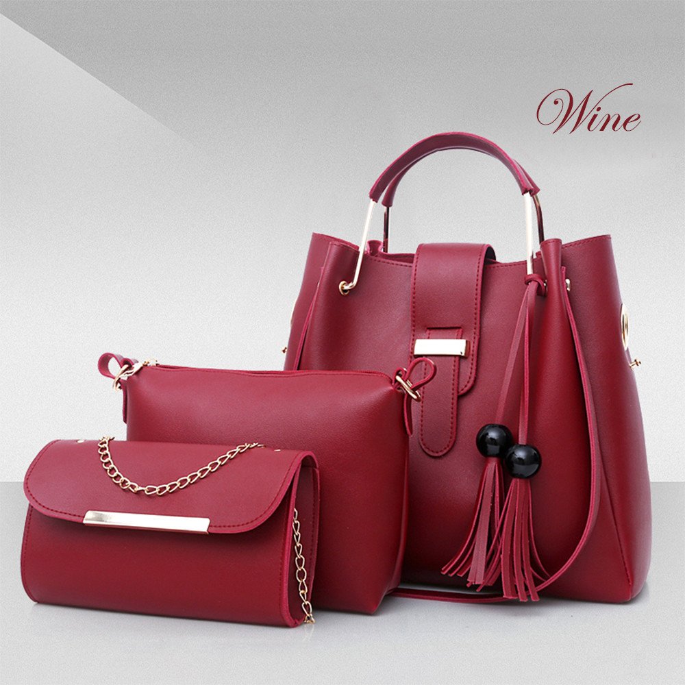 Women 3Pcs Or Set Handbags PU Leather Shoulder Bags Casual Tote Bag Tassel Metal Handle Designer Composite Bags - Image 7