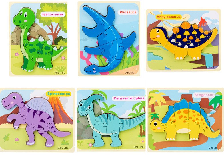 Baby Wooden Cartoon Dinosaur 3D Puzzle Jigsaw for Kids Montessori Early Learning Educational Puzzle Toys - Image 7