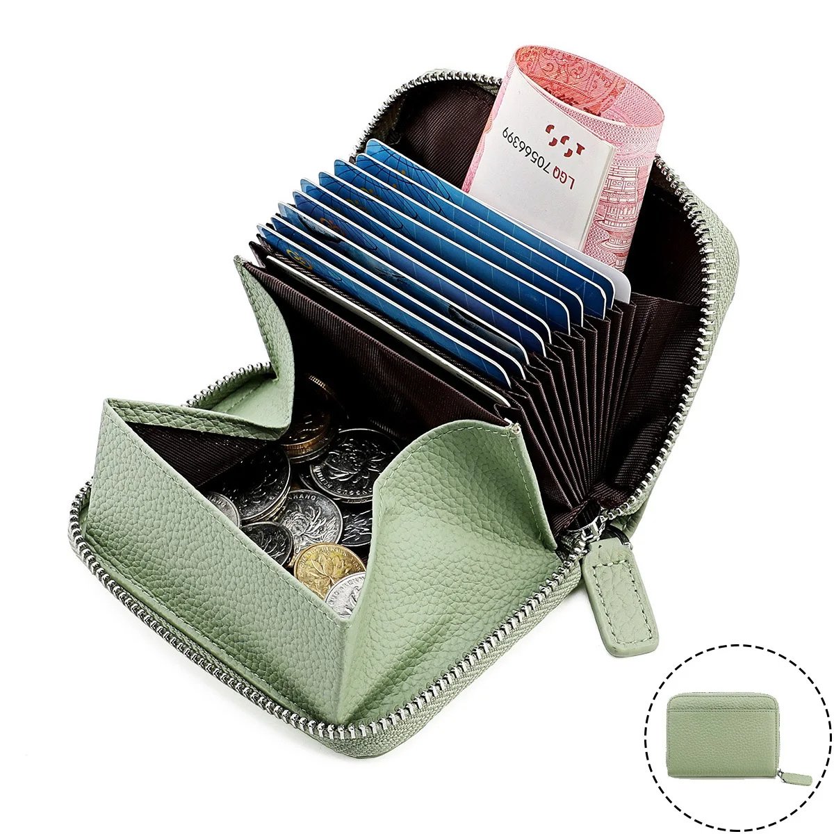 2024 RFID Genuine Leather Card Wallet Men Women Purse With Coin Pocket Zipper Credit Card Holder Small Wallets Bags - Image 9