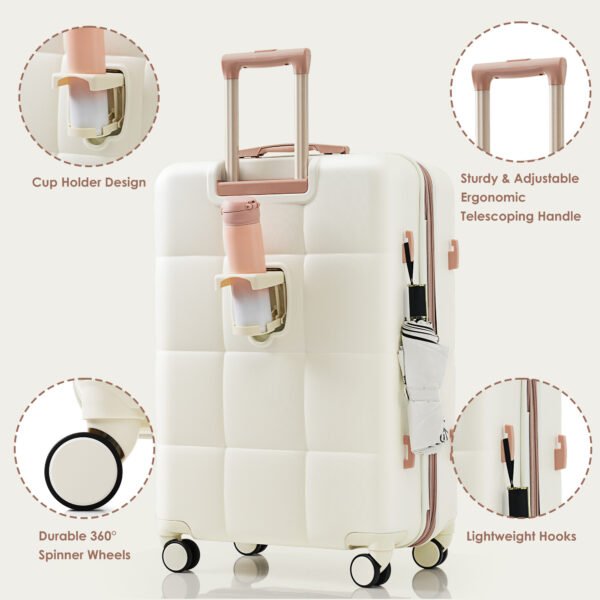 4-piece Suitcase Set With USB Port, Expandable ABS Durable Suitcase With Travel Bag, Cup Holder, With Spinner Wheels, Beige - Image 3