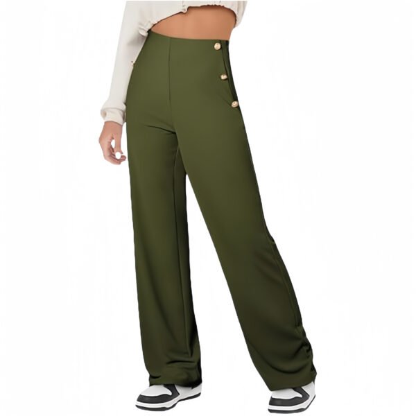Women's Casual Straight Pants High Waist Button - Image 3